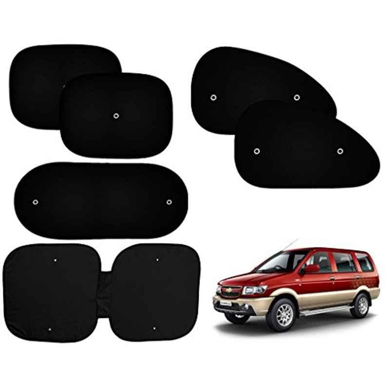 Auto Pearl 6 Pcs PVC & Mesh Black Window, Front & Rear Sun Shade Set for Chevrolet Tavera Type2