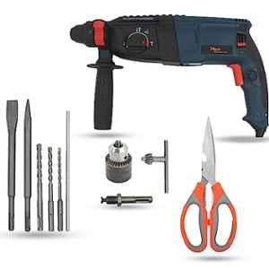 Hillgrove 1200W Forward & Reverse Rotation Hammer Impact Drill Machine with Drill Chuck, SDS Adapter, 5 Pcs SDS Plus Bit & Scissior, HGCM1225