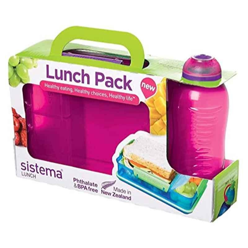 Sistema 7.7x6.2x2.3 inch Pink Snack Attack Duo & Bottle Lunch Box