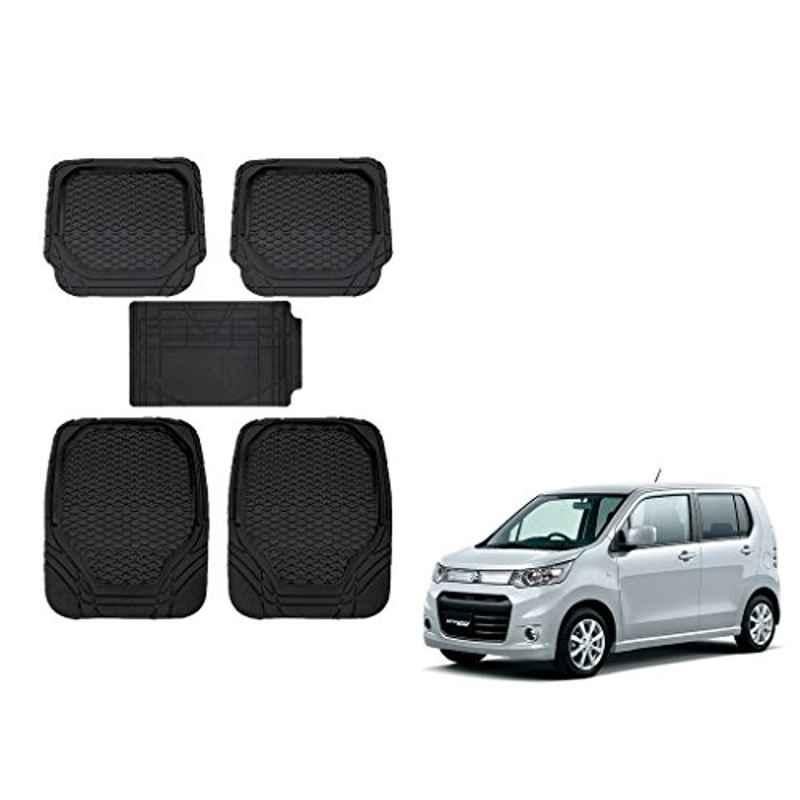 Kozdiko 8855TW 5 Pcs Rubber Black Rubber Car Mat Set for Maruti WagnoR Stingray