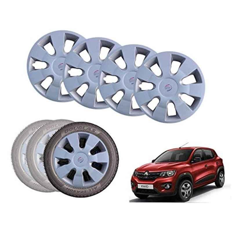 Auto Pearl 13 inch ABS Silver Car Hubcap Wheel Cover with Retention Ring Set for Kwid