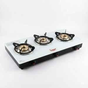 Fogger 3 Burner White Toughened Glass Top Manual Ignition Gas Stove with 2 Years Warranty