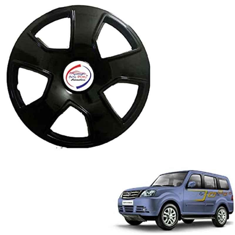 Auto Pearl 4 Pcs 15 inch ABS Black SCB35 Hubcap Wheel Cover Set with Retention Ring for Tata Sumo Grande
