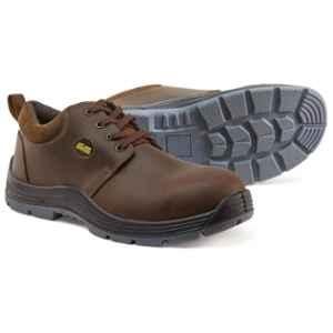 Jama Barton Print Buffalo Leather Steel Toe Brown Safety Shoes with PU Sole Double Density, JB-063, Size: 10