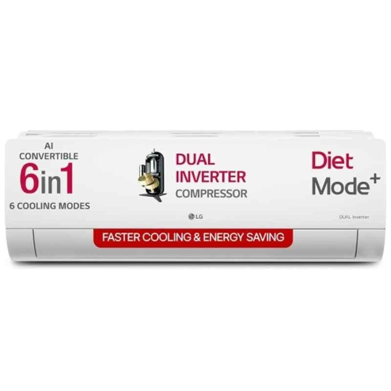 LG 2 Ton 6-in-1 White 3 Star AI Convertible Dual Inverter Split AC with Anti-Virus Protection, US-Q24ENXE
