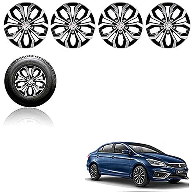 Auto Pearl 4 Pcs 15 inch Black ABS Press Type Hubcap Wheel Cover Set with Retention Ring for Maruti Suzuki Ciaz2018