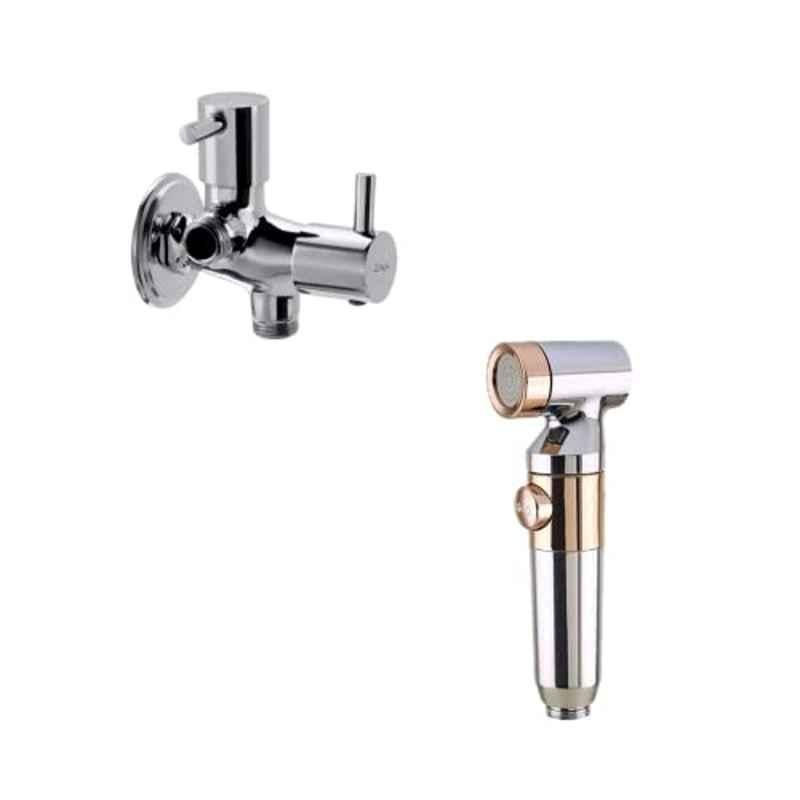 ZAP ZX1034 Brass Health Faucet & Turbo Two In One Angle Valve with Wall Flange & Teflon Tape Combo
