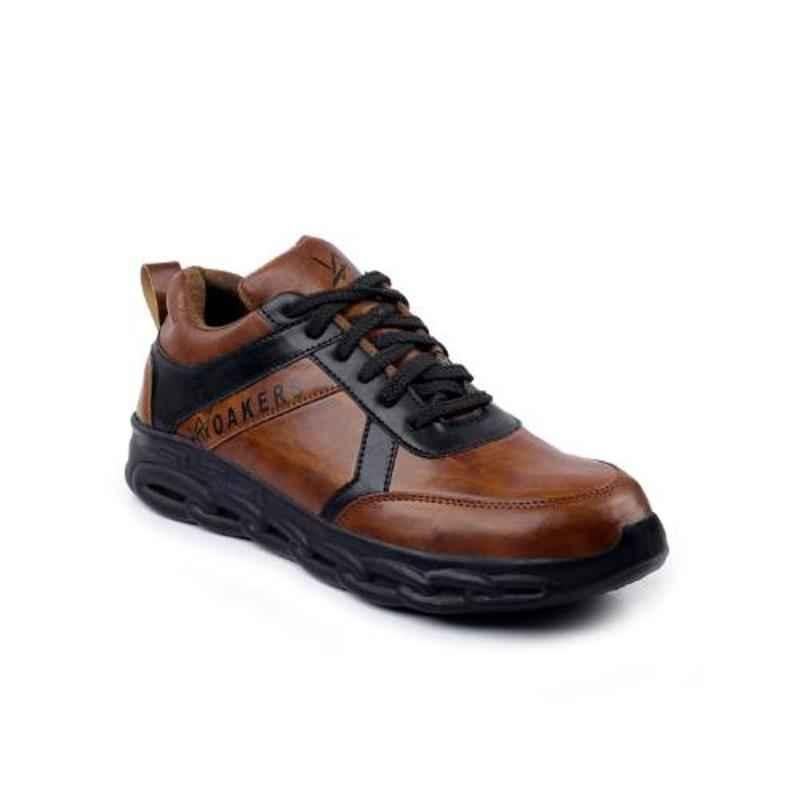 Woakers Synthetic Leather Steel Toe PVC Sole Brown Safety Shoes, Size: 9