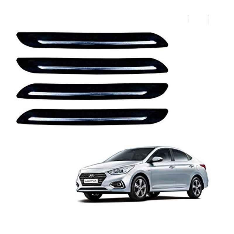 Kozdiko 4 Pcs PVC Black Car Bumper Protector Set with Chrome Strip for Hyundai Verna Nextgen 2017
