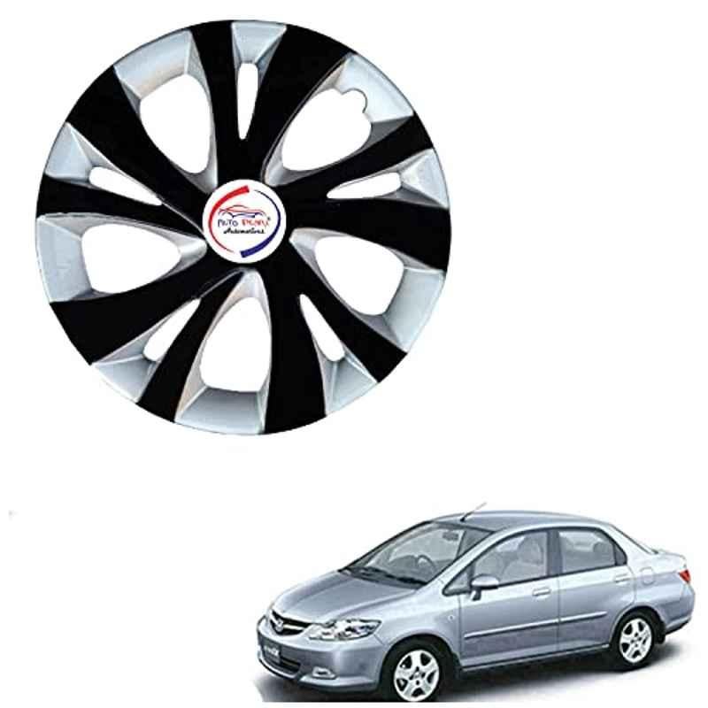 Auto Pearl 4 Pcs 14 inch ABS Black & Silver WCS111 Hubcap Wheel Cover Set with Retention Ring for Honda City ZX