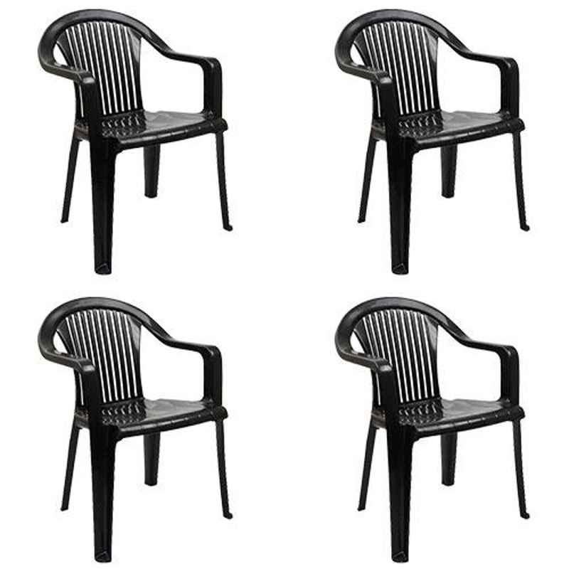 Italica Polypropylene Black Luxury Arm Chair, 9201-4 (Pack of 4)