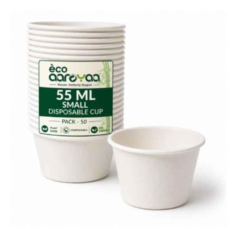 Eco Aaroyaa 55ml Bagasse Disposable Glass, Size: Standard (Pack of 50)