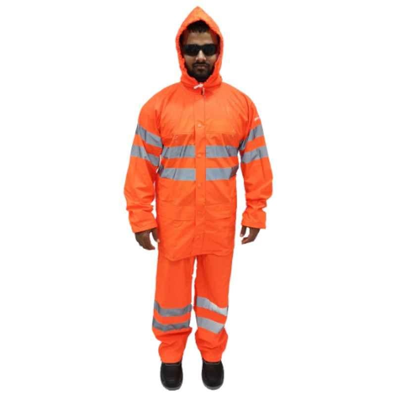 Workman PU Fluor Orange Rainsuit with Fleece Lining, Size: 2XL