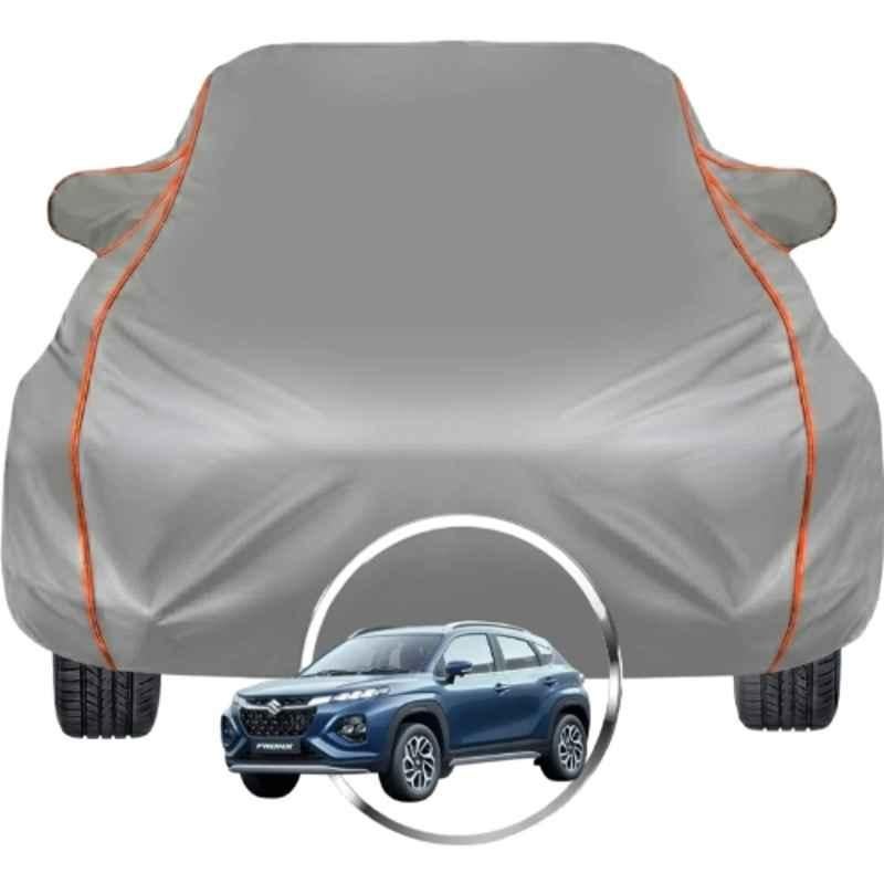 Allextreme Polyester Grey Car Cover with Triple Stitched Reflective Piping for Maruti Nexa Fronx Fits All Model & Year, MS-FRONX-BLK