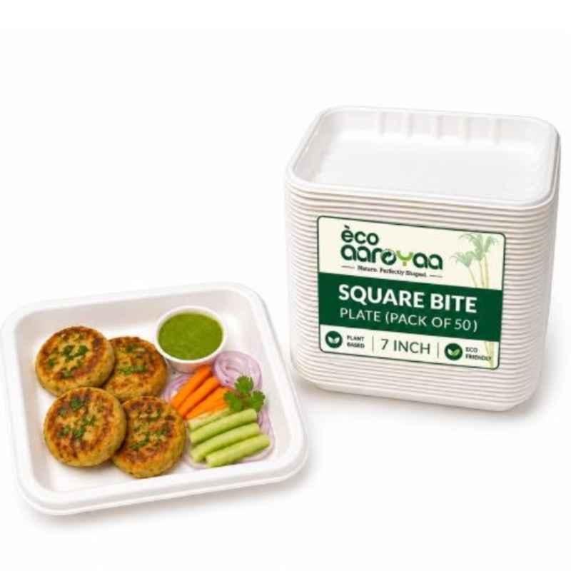 Eco Aaroyaa 7 inch Bagasse Square Disposable Plates (Pack of 50)