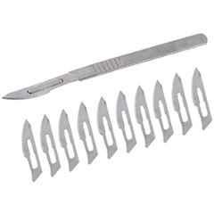 Forgesy 10 Pcs Carbon Steel Silver Surgical Scalpel Blades with Stainless Steel BP Handle Set, SF44