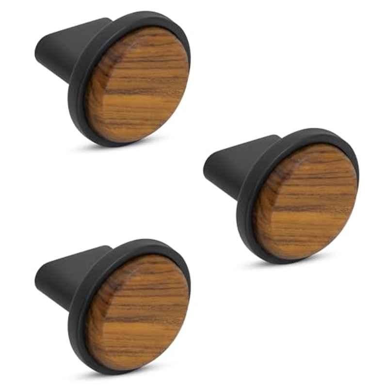 Plantex Knobs for Drawer/Round Drawer Knobs/Knobs for Cabinets/Pull-Push Knobs for Kitchen/Bedroom Drawer (Pack of 3) Small, Black & Wood