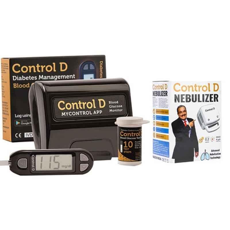 Control D Glucometer Kit, 10 Pcs Blood Glucose Test Strips & Compressor Nebulizer Combo
