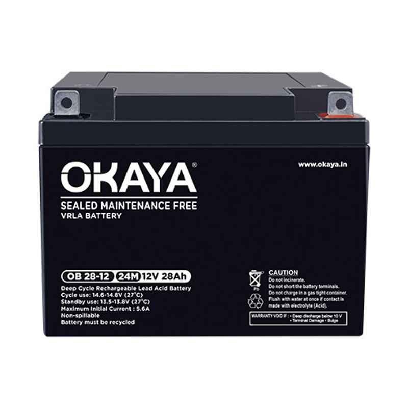 Okaya 12V 28Ah Rechargeable SMF or VRLA Battery, OB-28-12