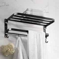 Plantex Towel Rack for Bathroom/Stainless Steel Towel Bar/18 inch Towel Holder with Towel Rod/Bathroom Accessories Black