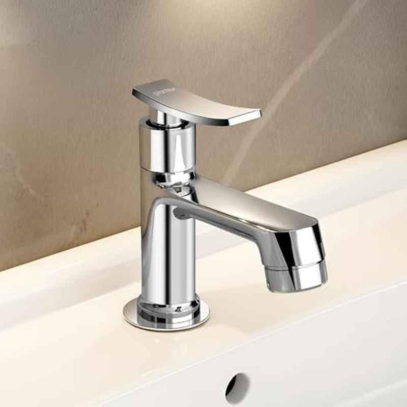 Plantex Pillar Cock Water Tap/Pure Brass Pillar Cock for Wash Basin with Teflon Tape/Single Lever Tabletop Basin Tap Star, Chrome