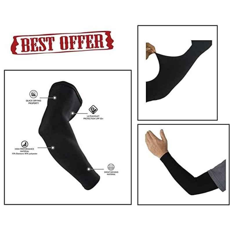 AOW Unisex Stretchable Fingerless Arm Protection Sleeves for Driving, Biking, Cycling (Black, Free Size) A-39