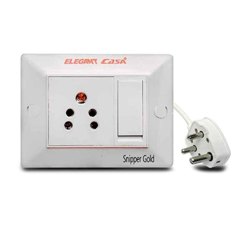 Elegant Casa Snipper Gold 6A Indian Socket Extension Board with Individual Switch & 5m 3 Core Heavy Duty Copper Wire