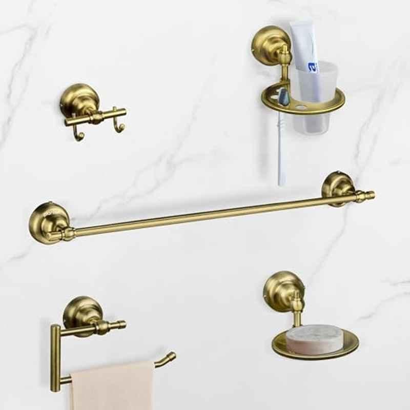 Plantex Skyllo 5 Pcs Stainless Steel Brass Finish Bathroom Accessories Set