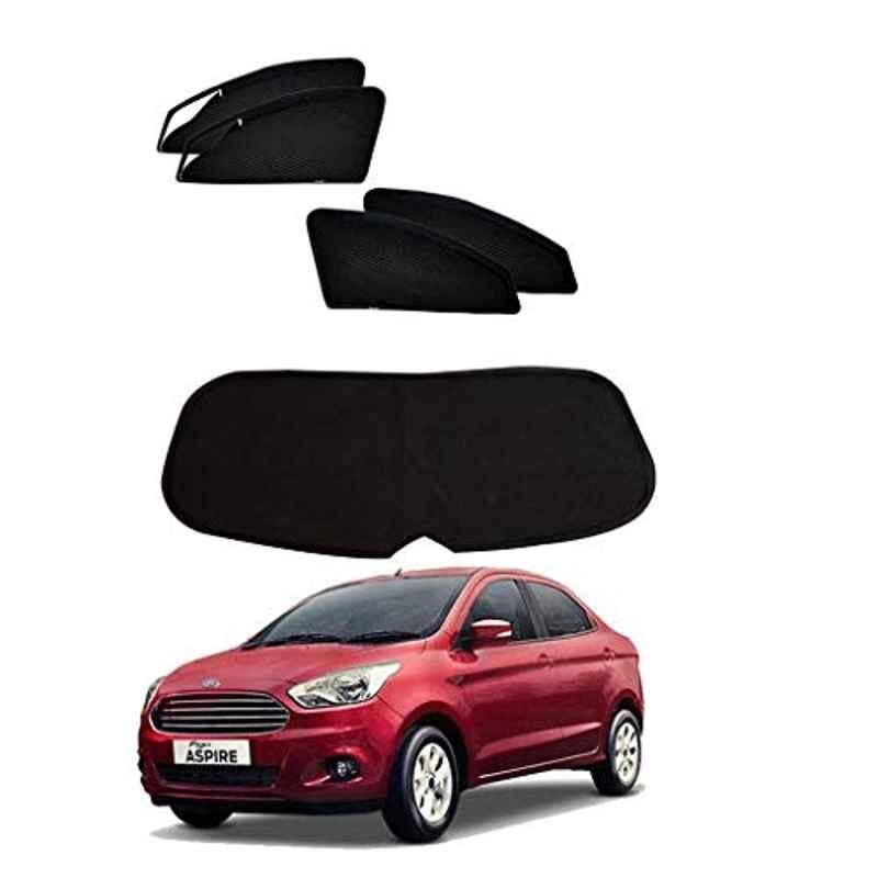 Kozdiko 5 Pcs Polyester Black Magnetic Zipper Car Sunshade Set with Dicky Curtain for Ford Figo Aspire