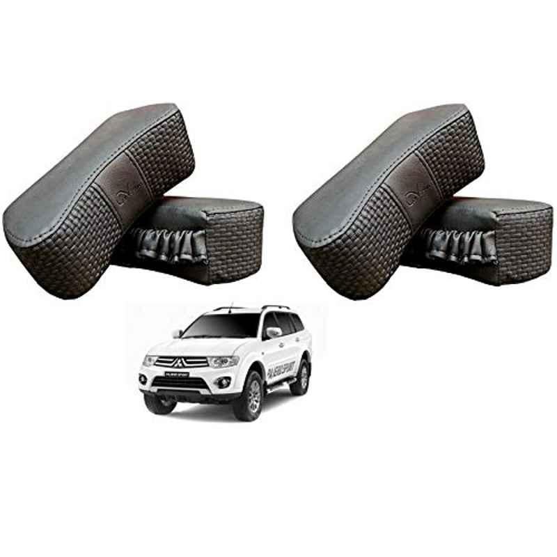 Kozdiko 4 Pcs CV Designer Grey Leatherite Neck Rest Car Cushion Pillow Set for Mitsubishi Pajero Sport