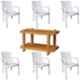 Italica 6 Pcs Polypropylene White Luxury Arm Chair & Marble Beige Table with Wheels Set, 9402-6/9509