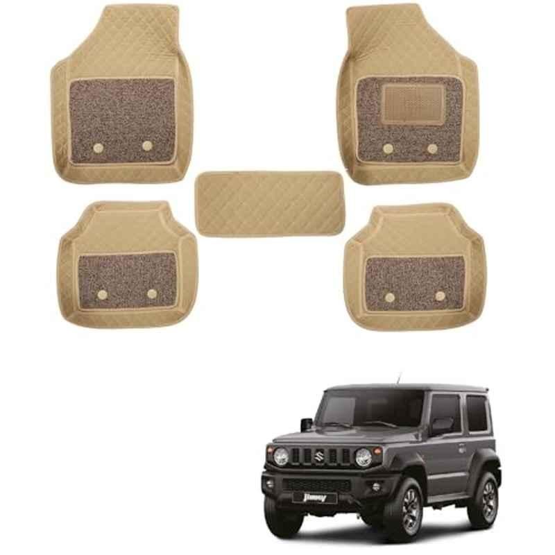 Kozdiko 5 Pcs Waterproof & Luxury 7D Beige Leatherette Car Floor Mats Set for Maruti Suzuki Jimny