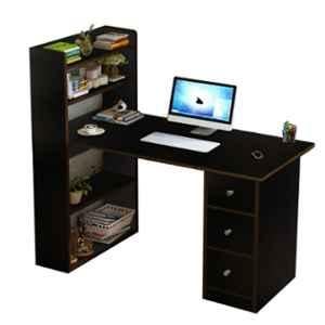 Kawachi Wood Wenge Brown Compact Laptop Study Table with 4 Shelves Storage & 3 Drawers, KAW_KW13-WENGE-BROWN