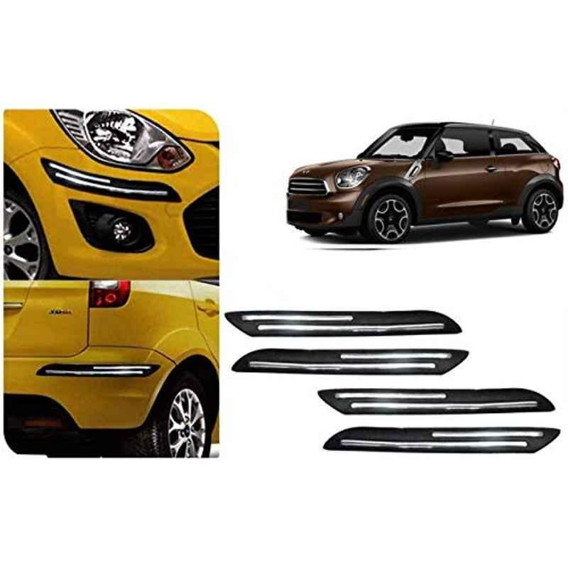 Auto Pearl 4 Pcs PVC & Rubber Black Double Chrome Linning Bumper Corner Moulding Set for Mini Paceman