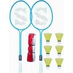 STYRKR Alloy Steel Multicolour Badminton Racquet Set of 2 Steel Frame with Shuttlecocks 6 & Net