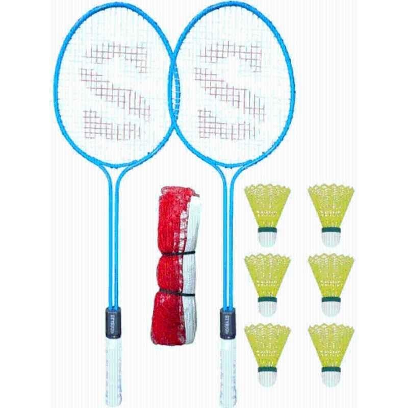 STYRKR Alloy Steel Multicolour Badminton Racquet Set of 2 Steel Frame with Shuttlecocks 6 & Net