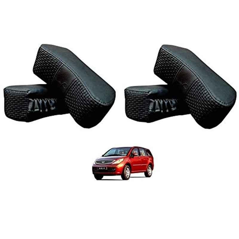 Kozdiko 4 Pcs CV Designer Black Leatherite Neck Rest Car Cushion Pillow Set for Tata Aria