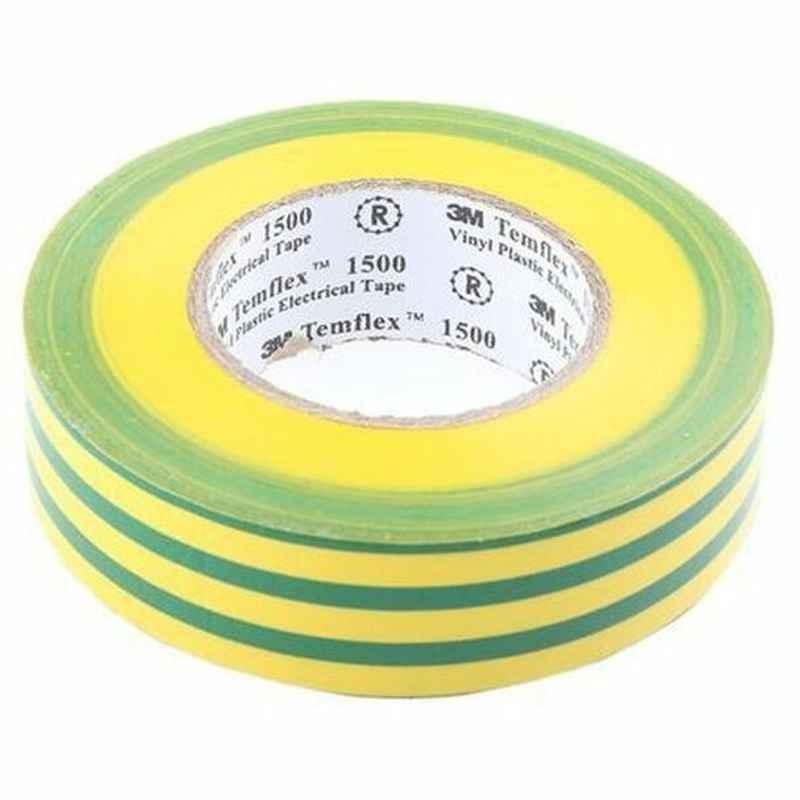 3M Vinyl Electrical Tape, Temflex 1500GY, 19 mmx10 m, Green/Yellow