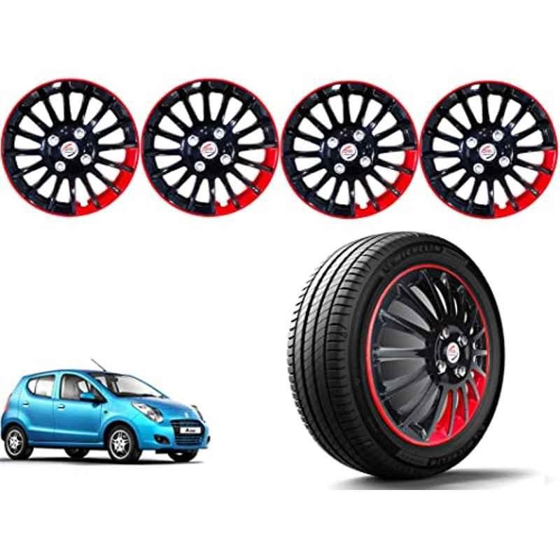 Auto Pearl 4 Pcs 13 inch Polypropylene Black & Red Press Type Car Wheel Cover Set with Retention Ring for Maruti Suzuki A Star