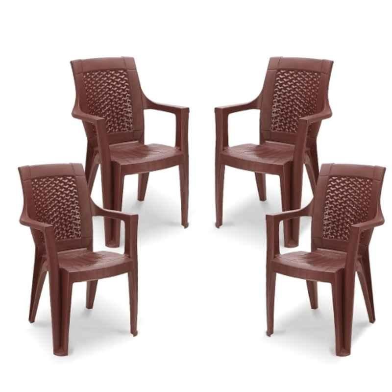 Maharaja Star 560x600x880mm Plastic Brown Armrest Chair for Home & Living Room (Pack of 4)