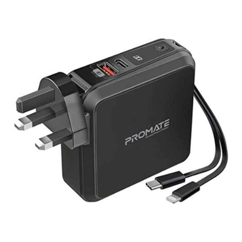 Promate 15000mAh Black Quick Charging Power Bank with AC Plug, POWERPACK-PD20+