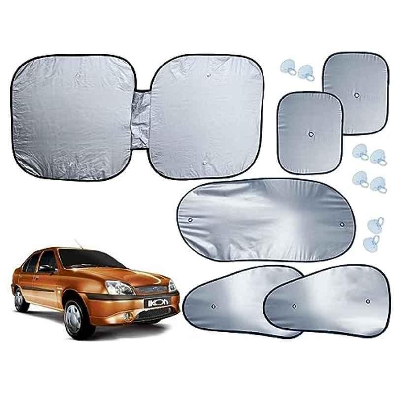 Auto Pearl 6 Pcs Polyester Black & Silver Window, Front & Rear Sun Shade Set for Ford Ikon