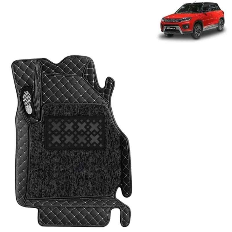 Kingsway 3 Pcs Premium 7D 100% Waterproof & Washable PU Leatherette Classic Black Car Floor Mat Set for Maruti Suzuki Vitara Brezza 2020 to 2022