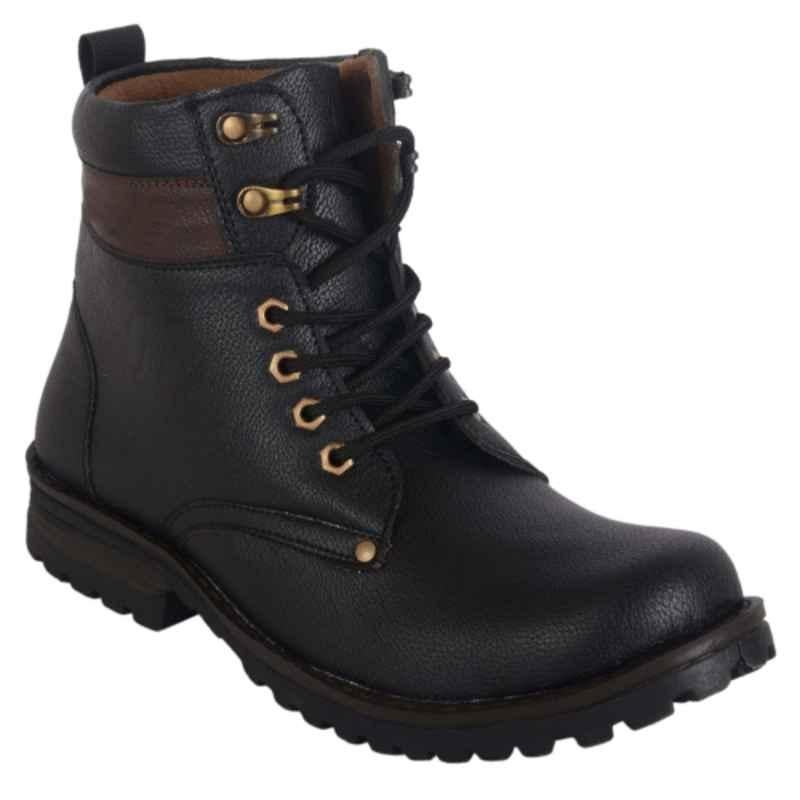 Woakers WK-025-BLK Leather Steel Toe Black Work Safety Boots, Size: 7