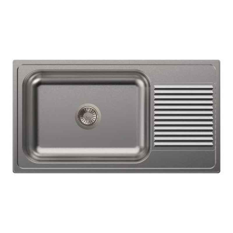 Carysil Vogue Single Bowl Stainless Steel Gloss Finish Kitchen Sink with Drainer, Size: 36x20x8 inch