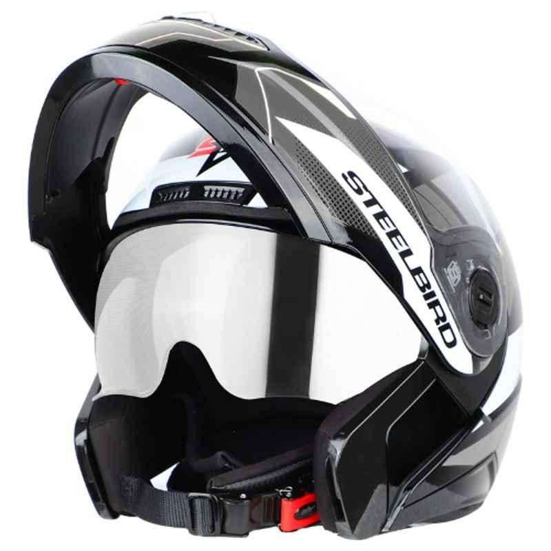 Steelbird SBA-7 Huracan DV Matt Black & Grey Flip-Up Motorcycle Helmet with Inner Sun Shield, Size: Medium