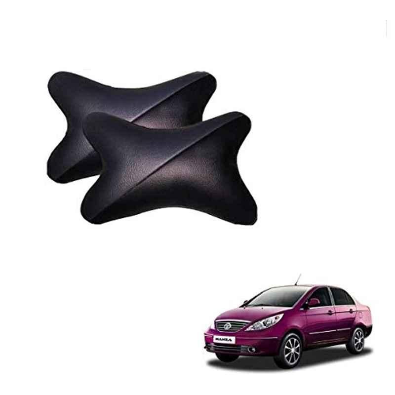 Kozdiko 2 Pcs Memory Foam Grey & Black Car Neck Rest Cushion Pillow Set for Tata Manza