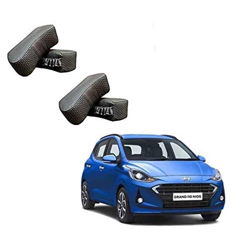 Kozdiko 4 Pcs CV Designer Grey Leatherite Neck Rest Car Cushion Pillow Set for Hyundai Grand i10 Nios