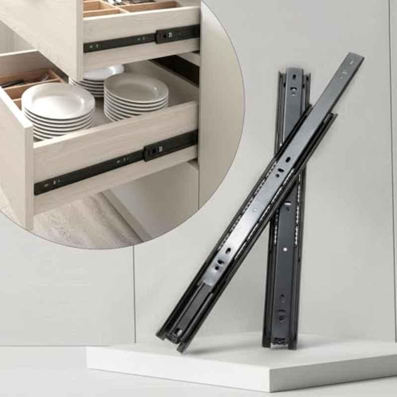 Plantex 16 inch 55kg Zinc Black Regular Close Ball Bearing Telescopic Drawer Channel Slide for Kitchen & Wardrobe, APS-450