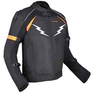 AllExtreme WILDFIRE Mesh Fabric Black & Neon Orange Bike Riding Jacket with Armour Protector for Back Elbows & Shoulders, Size: XL